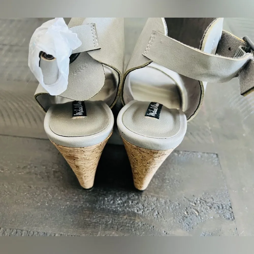 Michael Antonio Cork Wedge Sandals 6.5 NWOT Minimalist Neutral Platform